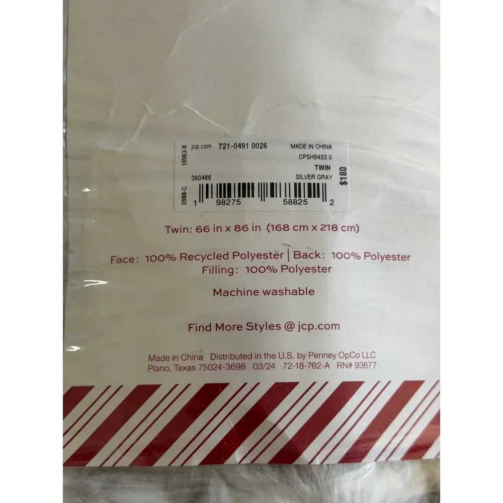 North Pole Trading Co. Reversible Carved Faux Fur Comforter Twin Silver Gray